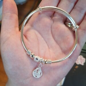 Solid 999 Sterling Silver Chinese Characteristic Fu (福）Bangle Bracelet
